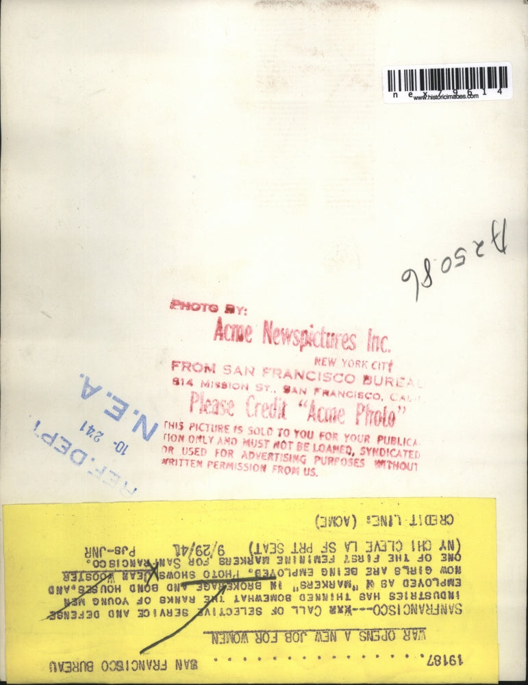 1941 Press Photo San Francisco Jean Wooster marker at brokerage house