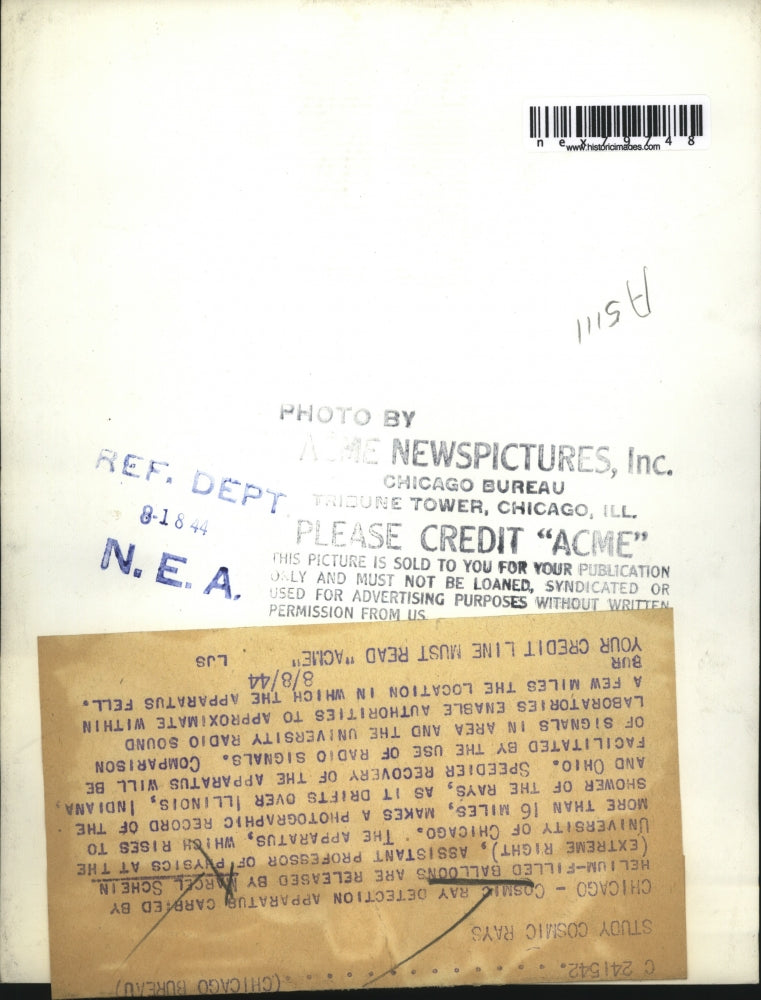 1944 Press Photo Cosmic Ray Detective Apparatus Carried by Helium Filled Balloon