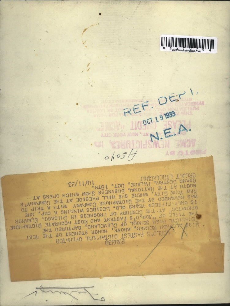 1933 Press Photo Eleanor Reiner Honor Student of West Technical High School