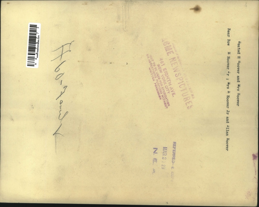 1929 Press Photo Pres & Mrs Herbert Hoover & family