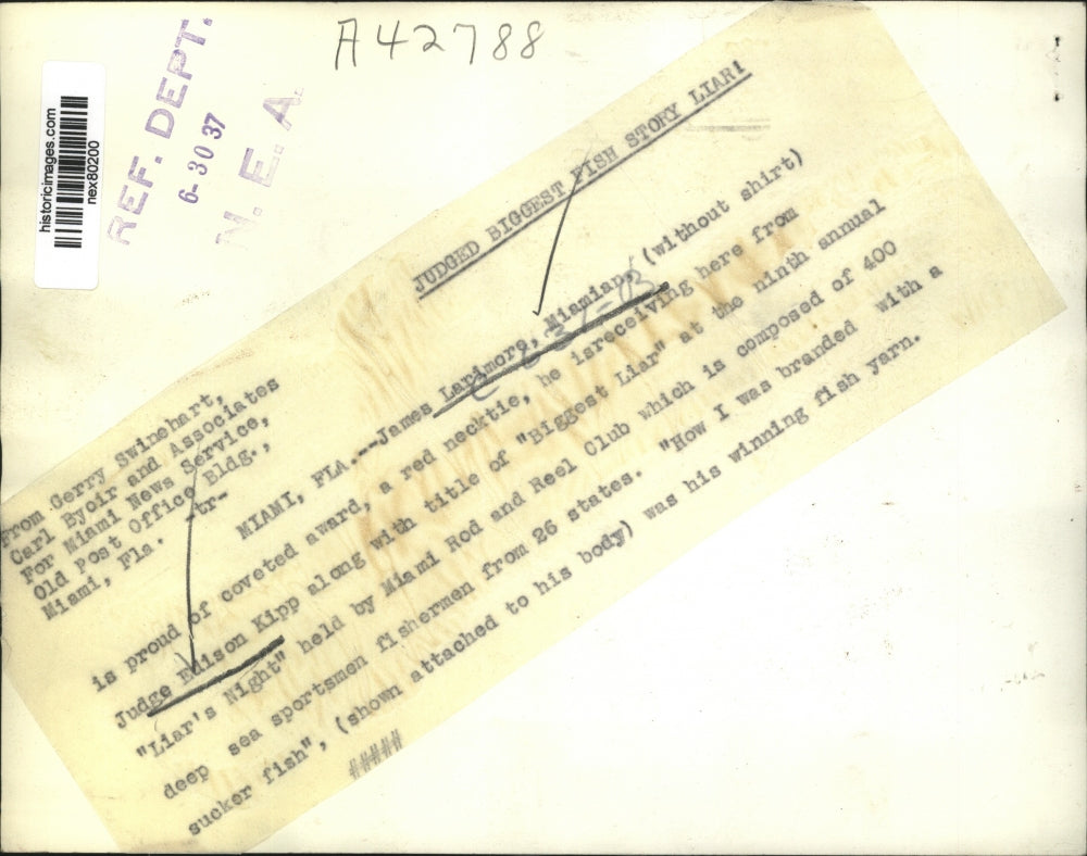 1937 Press Photo James Larimore Judge Edison Kipp Miami Rod and Reel Club