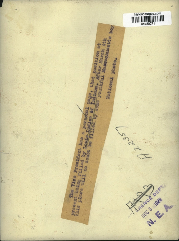 1920 Press Photo Louis Ludlow of Indiana VP personal page boy