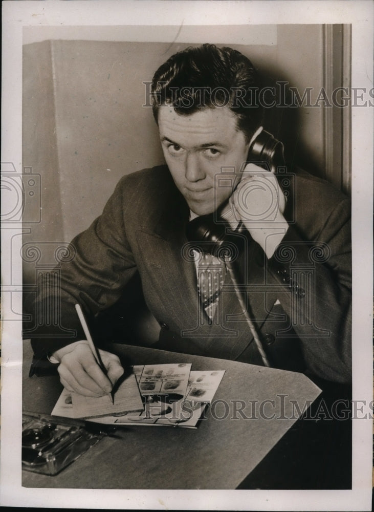 1938 Press Photo EH Tommy Adkins Jr Miami Bureau of ID engaged to M Rocafort