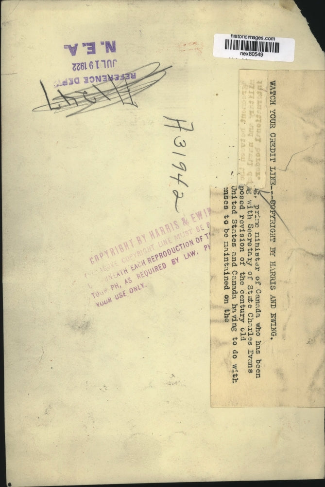 1922 Press Photo Prime Minister of Canada Mackenzie King - nex80549