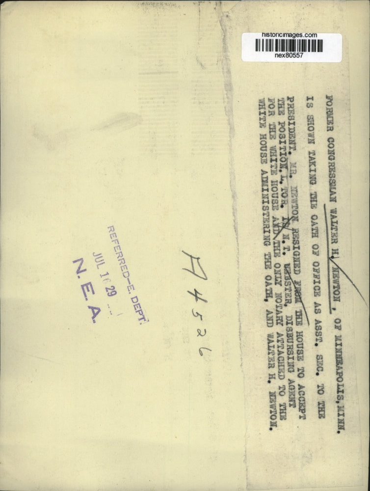 1929 Press Photo Ex Congressman Walter Newton Mn & NT Webster