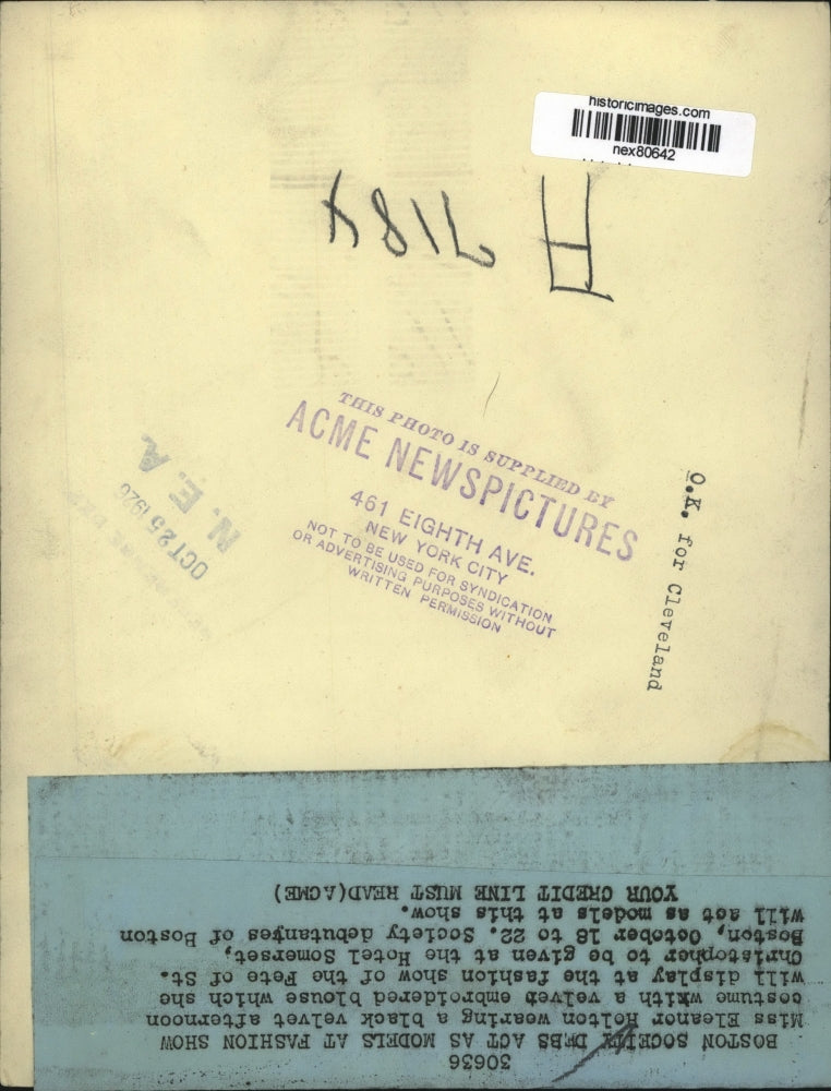 1926 Press Photo Eleanor Holton in Black Velvet Suit Embroidered Blouse Boston