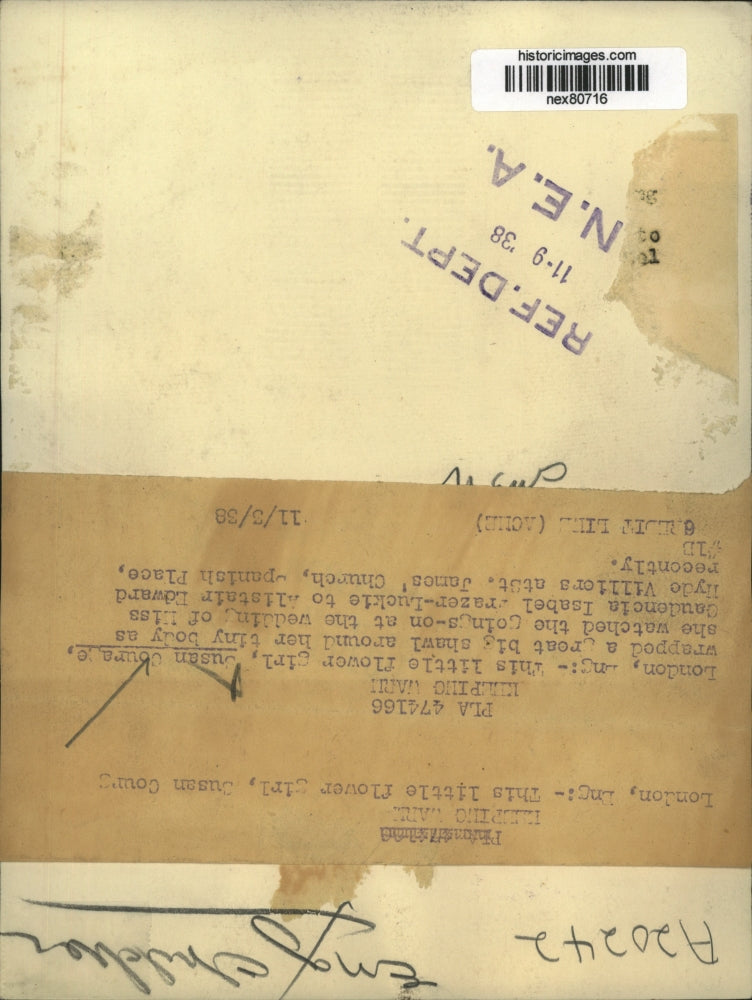 1938 Press Photo Susan Courane Flower Girl at Wedding of Luckie & Villors