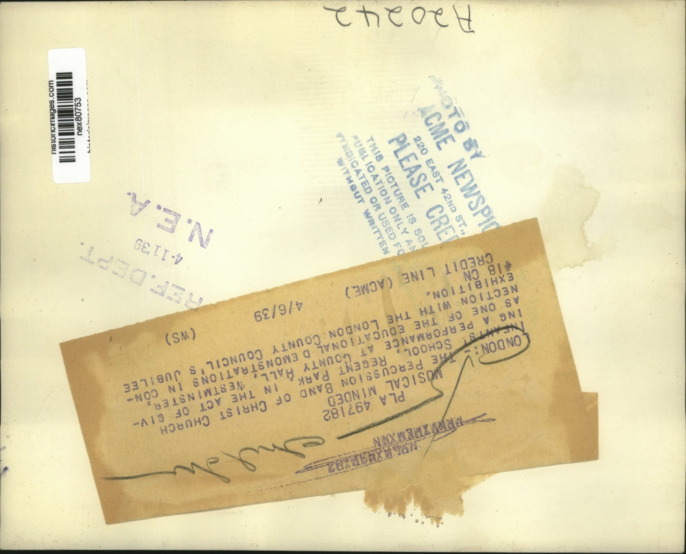 1939 Press Photo Percussion Band of Christ Church Infant's School Regent Park