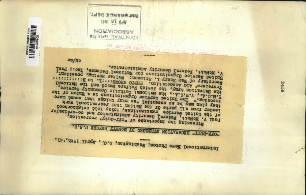 1941 Press Photo Federal Security Administrator Paul McNutt