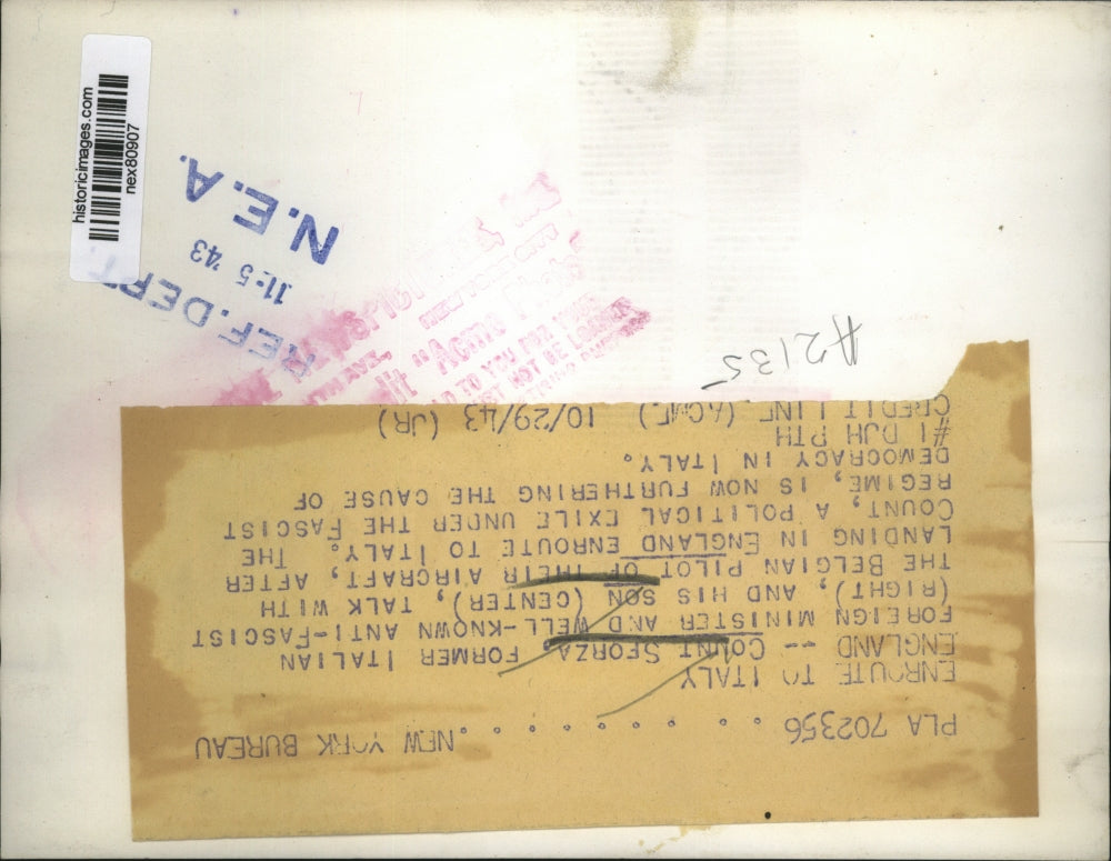 1943 Press Photo Former Italian Foreign Minister Count Sforza & Son With Pilot