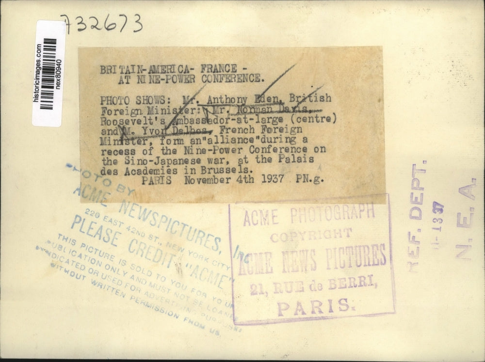 1937 Press Photo Anthony Eden British Foreign Minister & Yvon Delbos