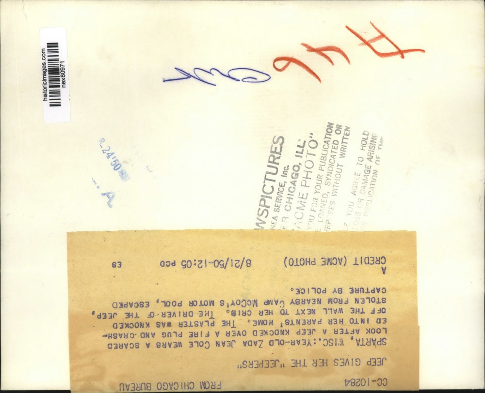 1950 Press Photo Soparta Wisc Zada Jean Cole age 1 after home hit by a car