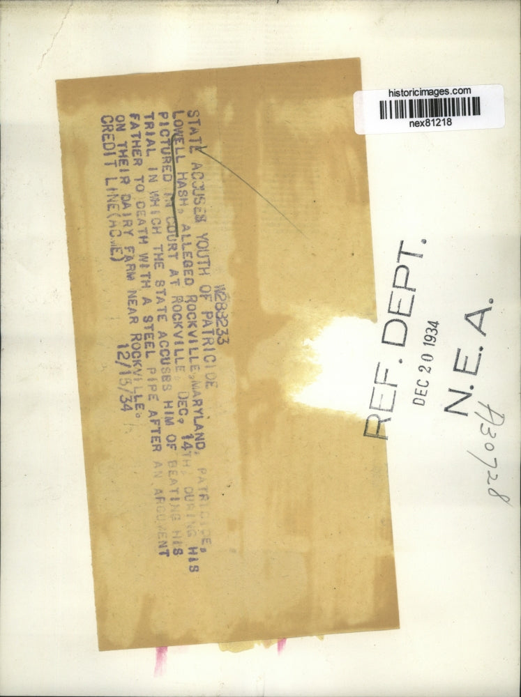 1934 Press Photo Lowell Hash Rockville Md accused of patricide