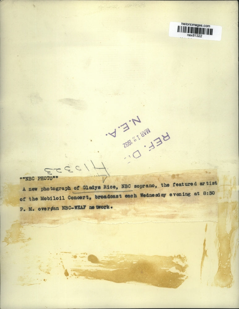 1932 Press Photo Gladys Rice soprano performs on NBC - nex81322