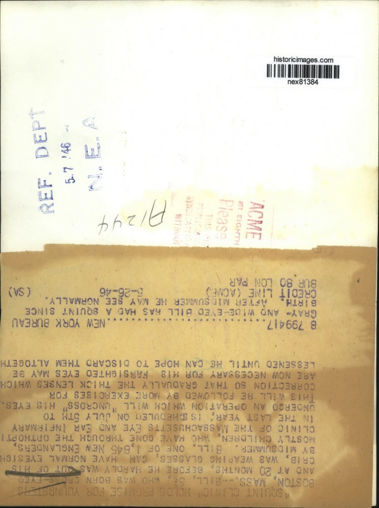 1946 Press Photo Bill Born Cross Eyed from Massachusetts