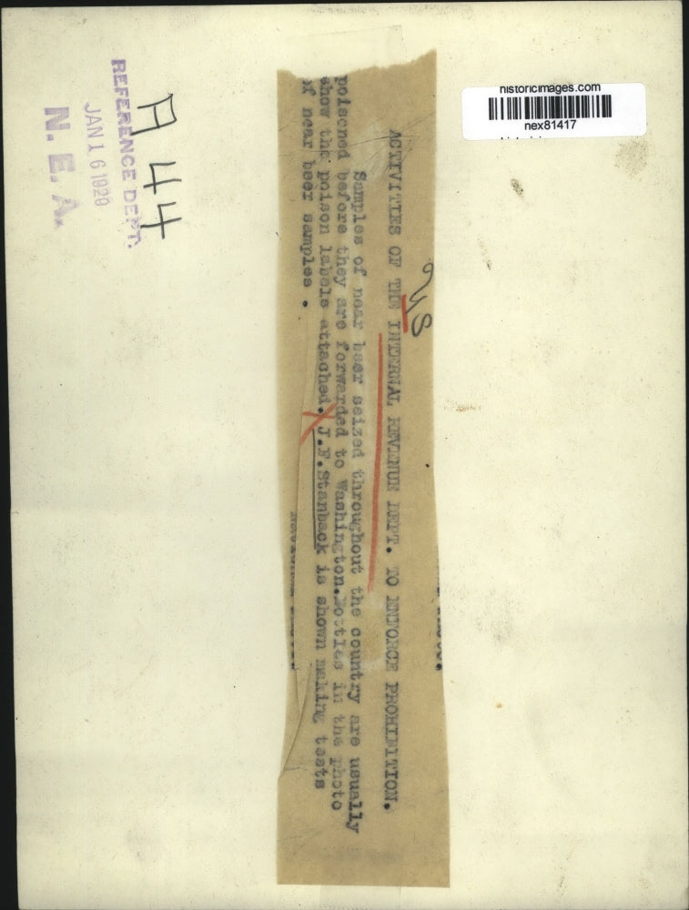 1929 Press Photo JF Stanback Testing Beer Samples Internal Revenue Department