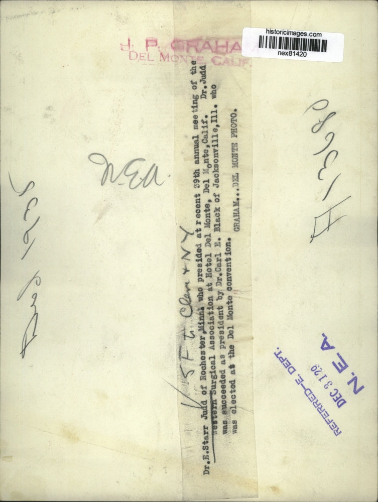 1929 Press Photo Dr E Starr Judd of Rochester Minnesota of Western Surgical Asso