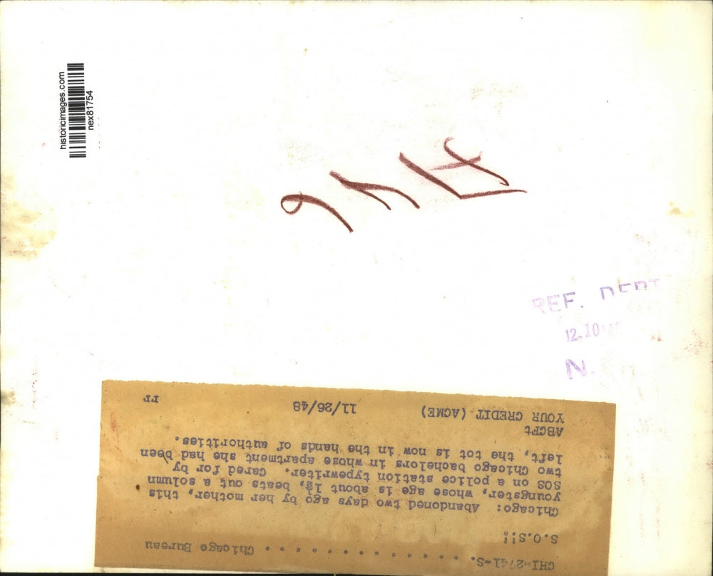 1948 Press Photo Abandoned 2 Day Ago by Her Mother at Police Station