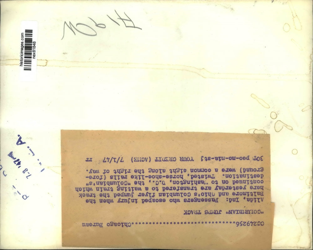 1947 Press Photo Alida InfBaltimore & Ohio train derailmeny wreckage