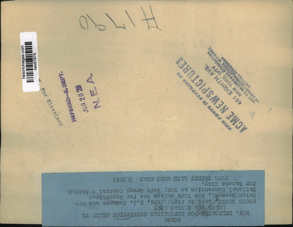 1928 Press Photo NY delegates Mrs EJ Cudmere, Mrs H Boswell on train for Chicago