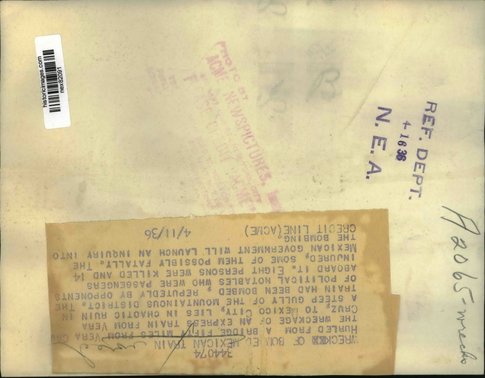 1936 Press Photo Mexican train wrecked by an explosion