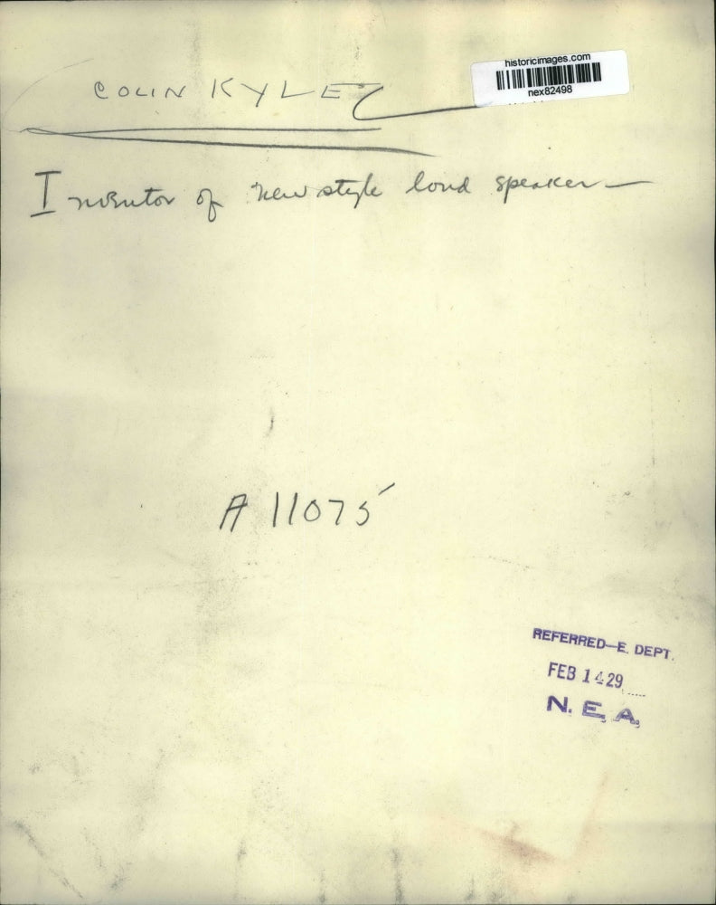 1929 Press Photo Colin Kylez inventor of new type of loud speaker