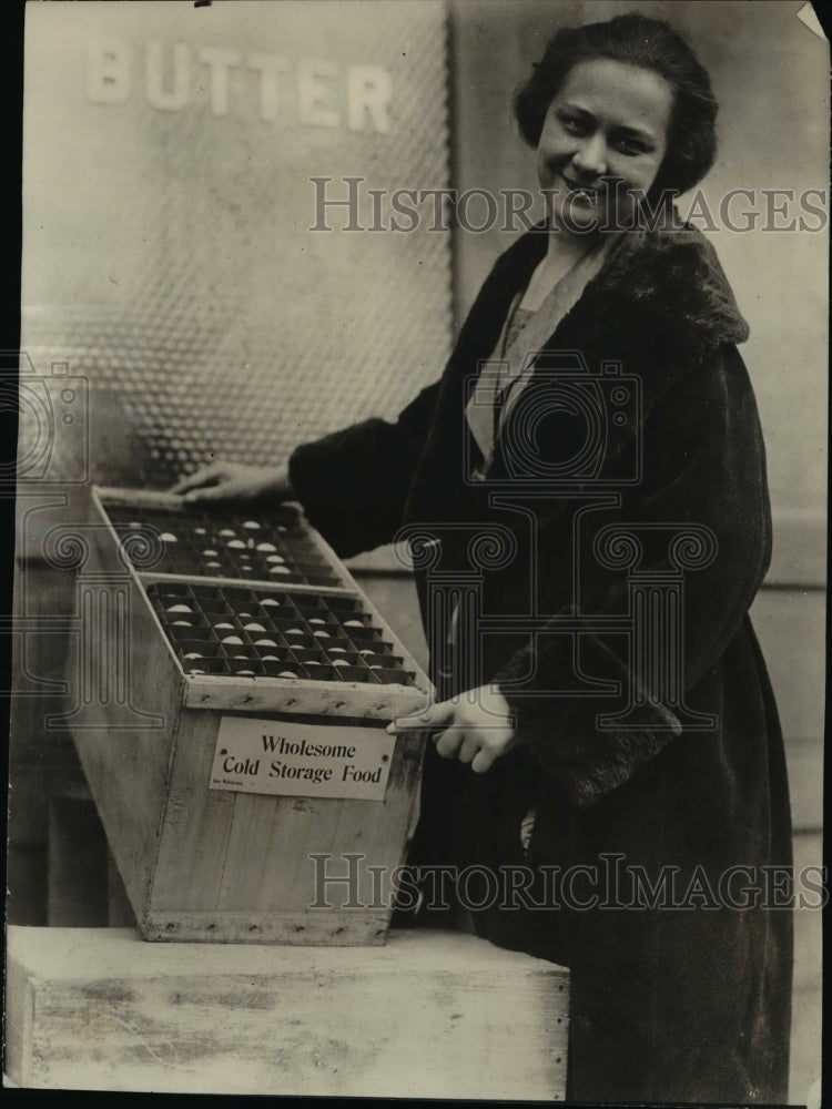 1923 Press Photo Cold storage eggs in containers with date taken out