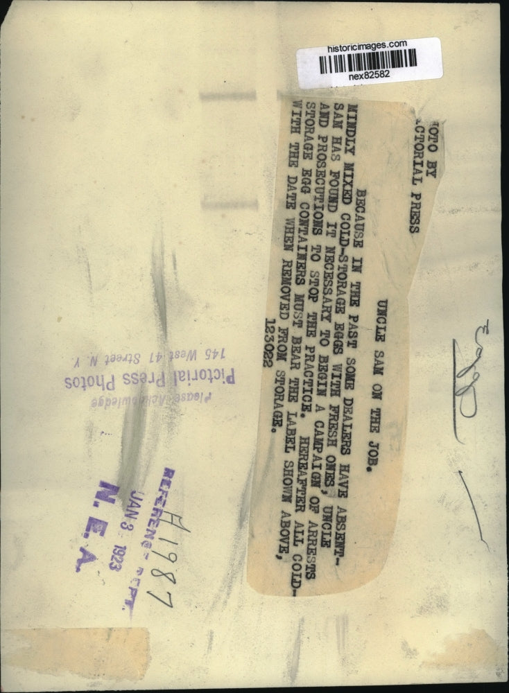 1923 Press Photo Cold storage eggs in containers with date taken out