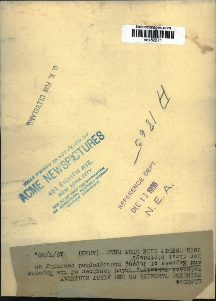 1930 Press Photo Princess Takomiya of Japan on 1st birthday