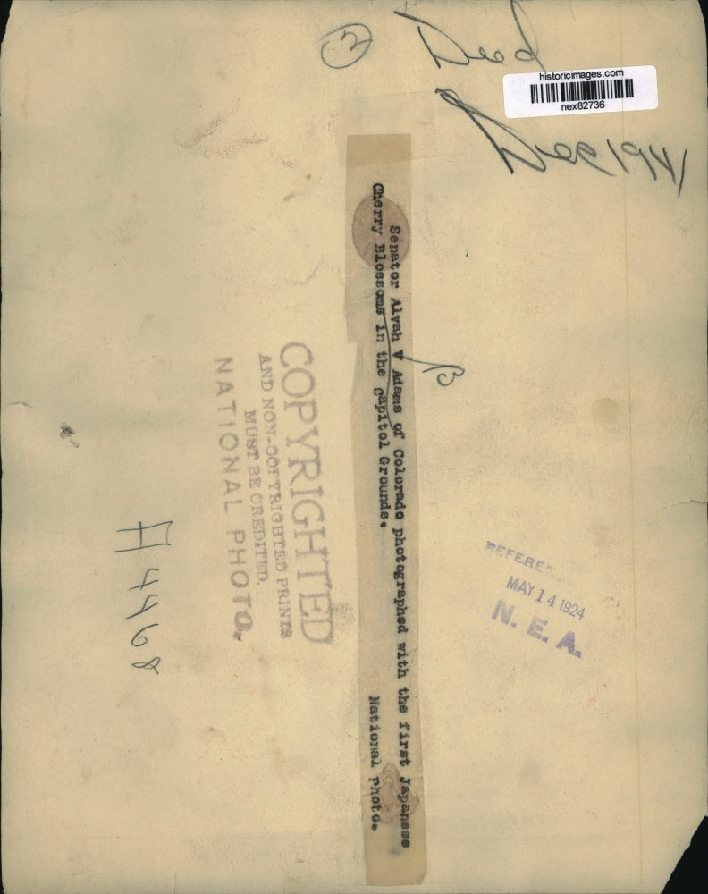 1924 Press Photo Senator Alvah V Adams of Colorado on Capitol grounds