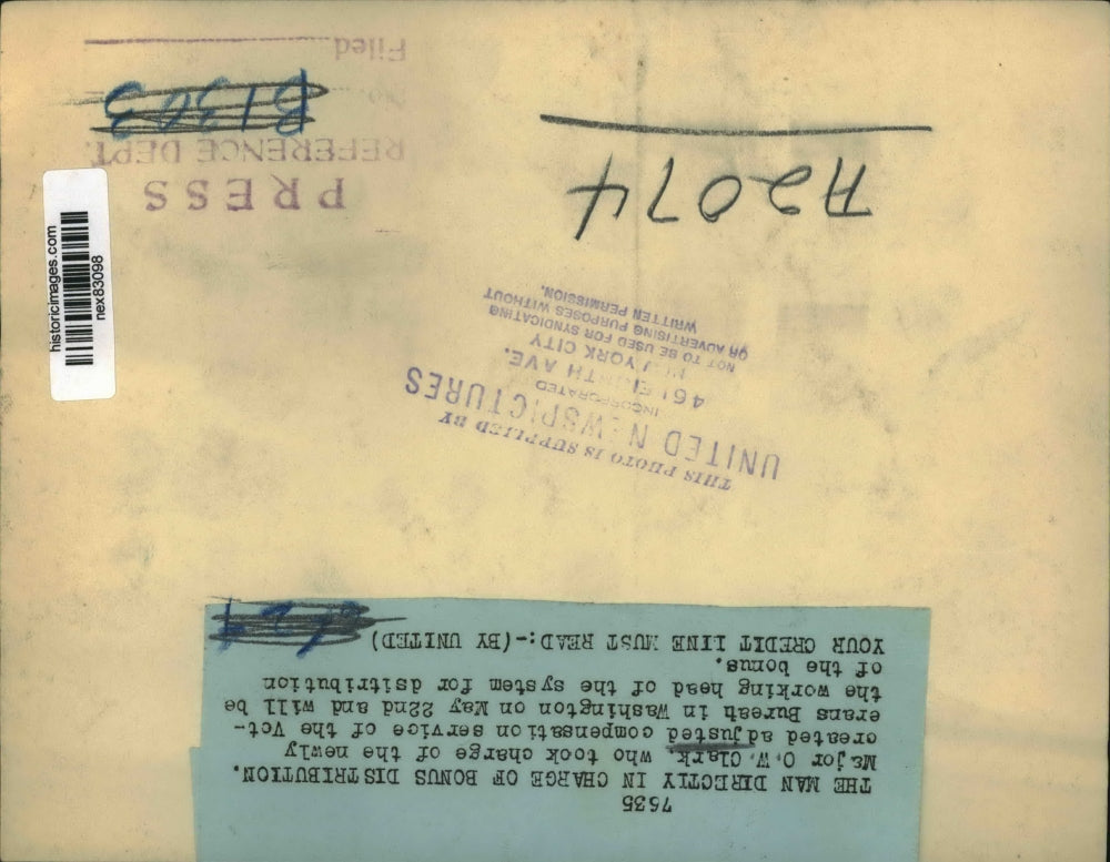 Press Photo Major OW Clark adjusted compensation service of VA in DC