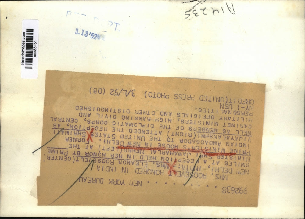 1952 Press Photo New Delhi India Mrs Eleanor Roosevelt,Shri J Nehru,