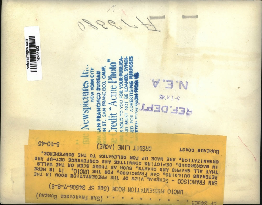 1945 Press Photo San Francisco UNCIO presentation room committee