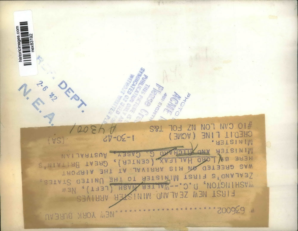 1942 Press Photo Wash DC Walter Nash New Zealand Minister, Lord Halifax of UK,