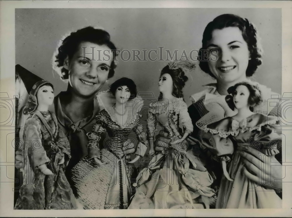 1936 Press Photo Hildreth Coons, Jacqueline Adams Fremont HS, LA Calif & dolls