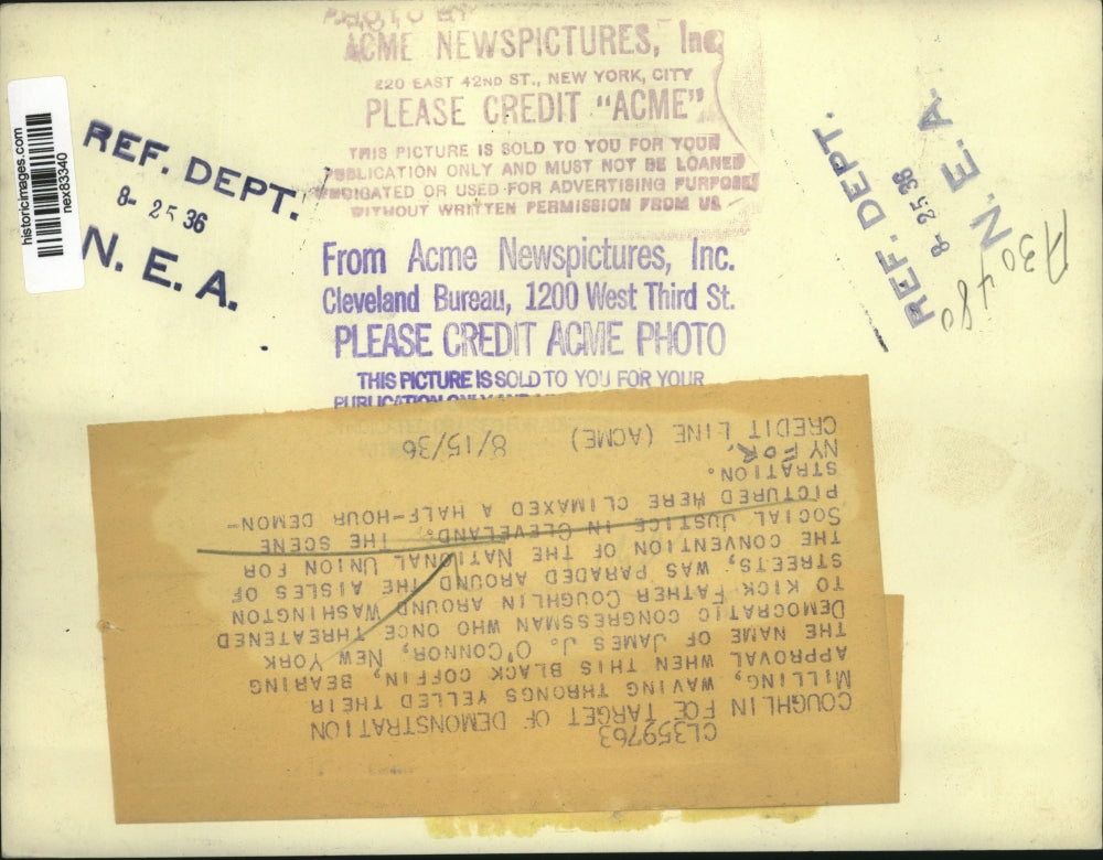 1936 Press Photo Father Coughlins National Union for Social Justice in NYC