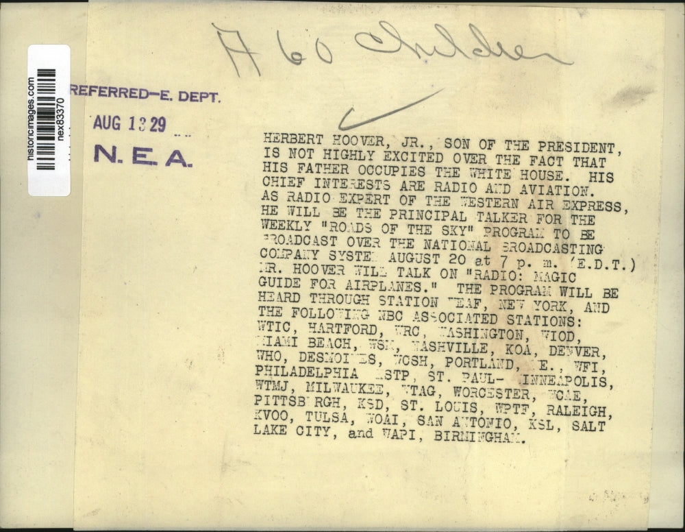 1929 Press Photo Herbert Hoover Jr son of the president on NBC radio - nex83370