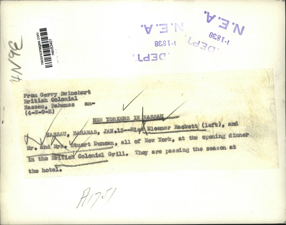 1938 Press Photo Nassau Bahamas Eleanor Hackett,Mr & Mrs Sturat Duncan