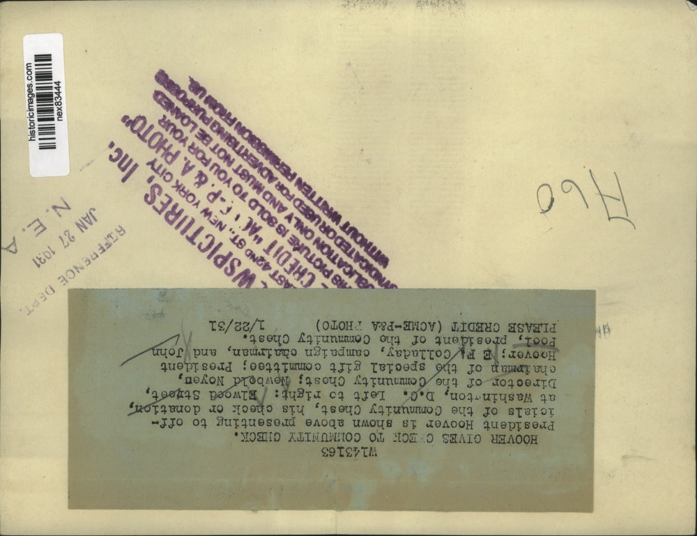 1931 Press Photo Pres Hoover, Elwood Street, N Noyes,EF Colladay