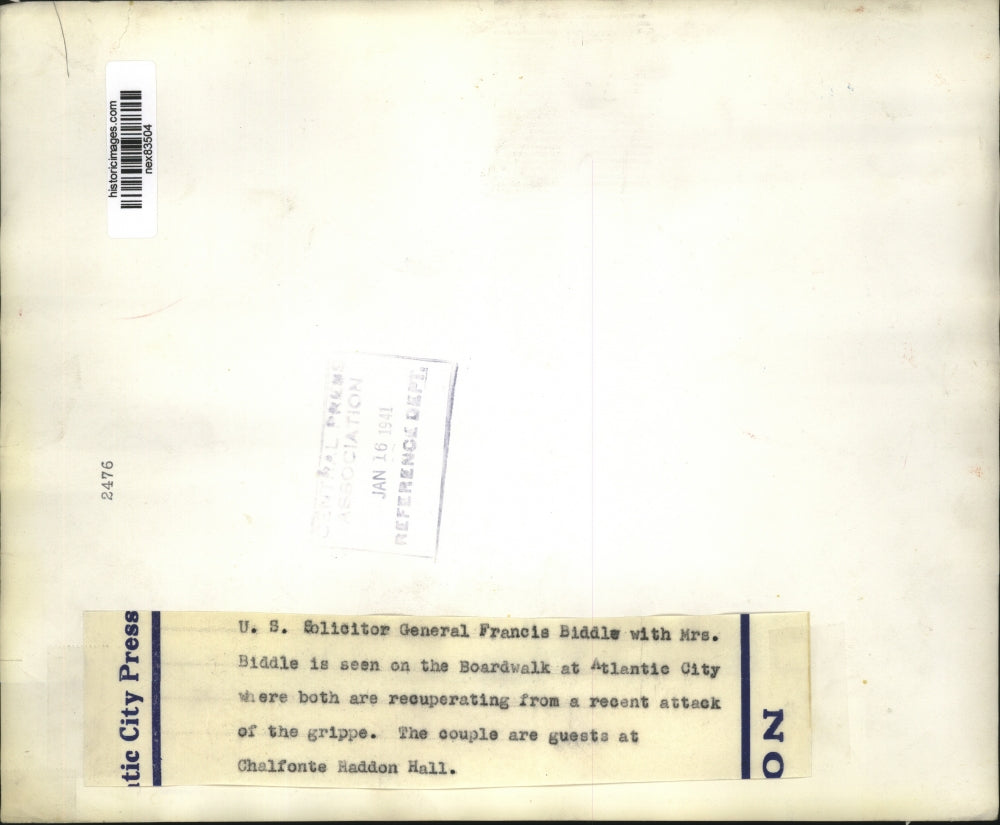 1941 Press Photo US Solicitor Gen Francis Biddle & wife in NJ