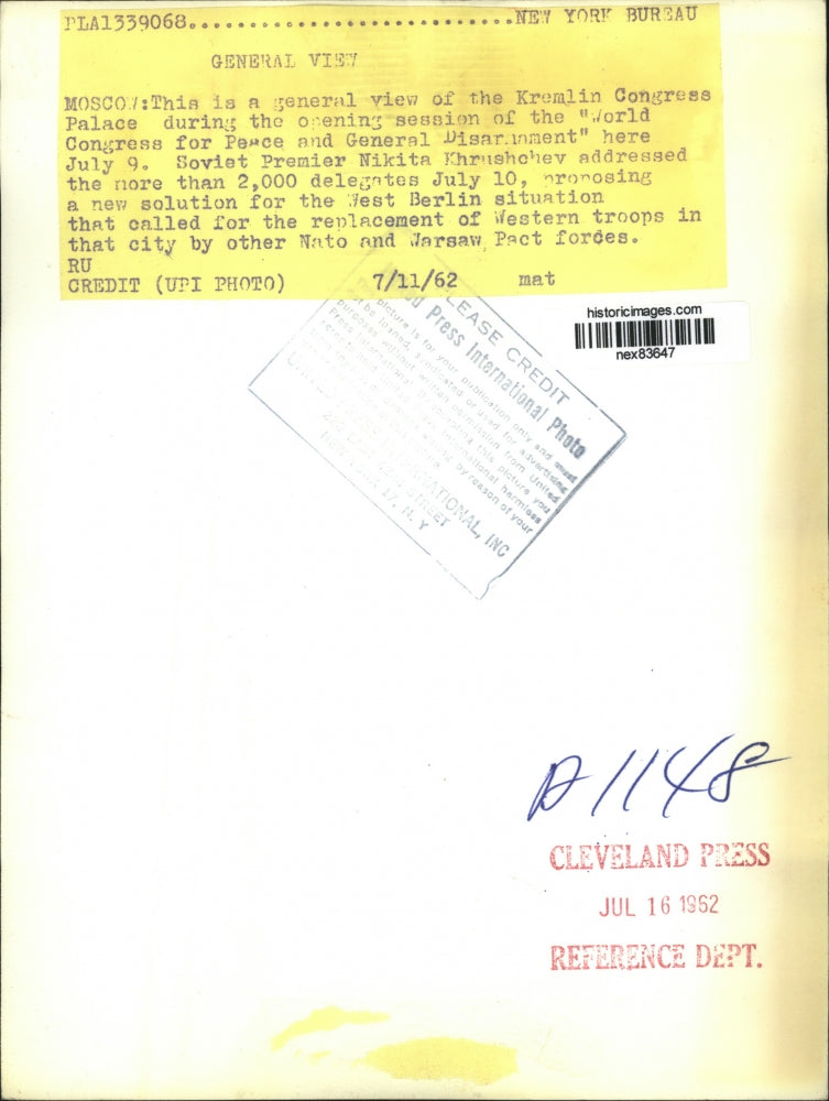 1962 Press Photo Moscow Kremlin Congress & Premier Nikita Kruxhchev