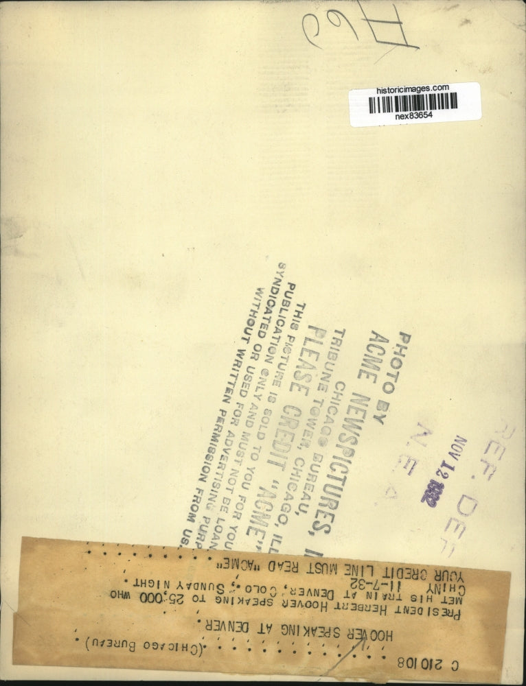 1932 Press Photo President Herbert Hoover speech at Denver Colorado