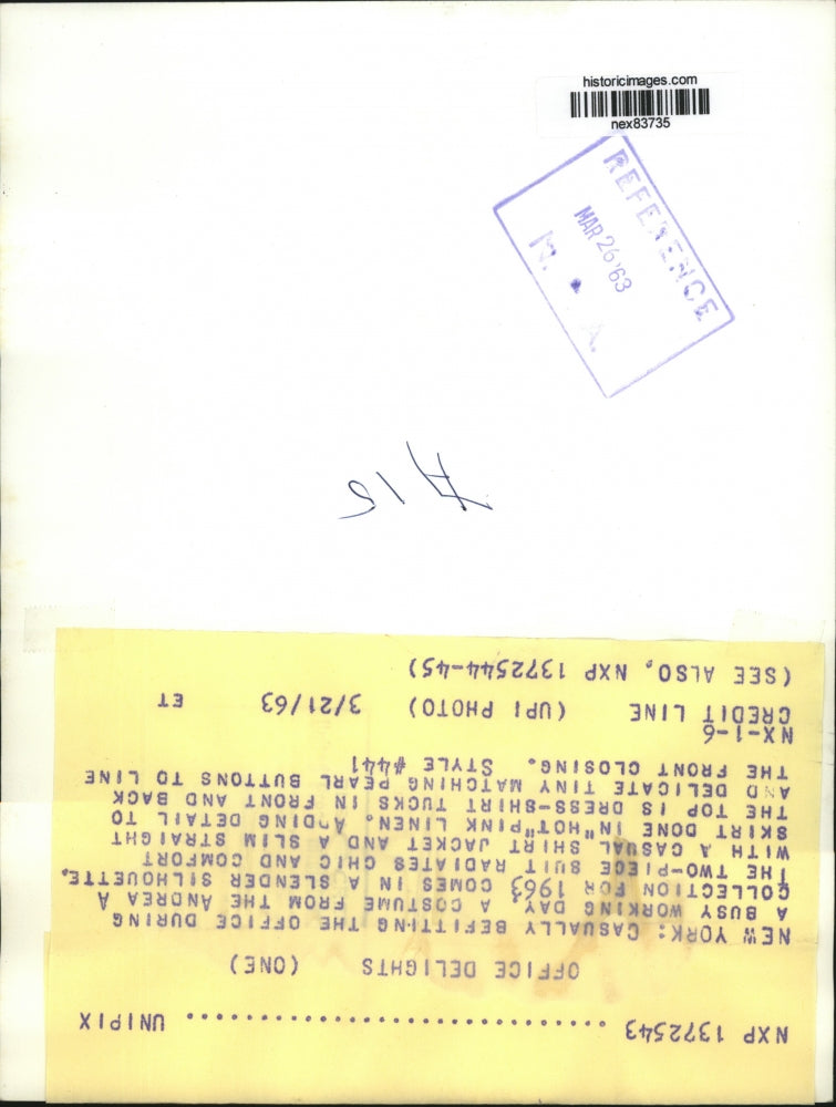 1963 Press Photo NYC Office dress suit from Andrea A collection - nex83735