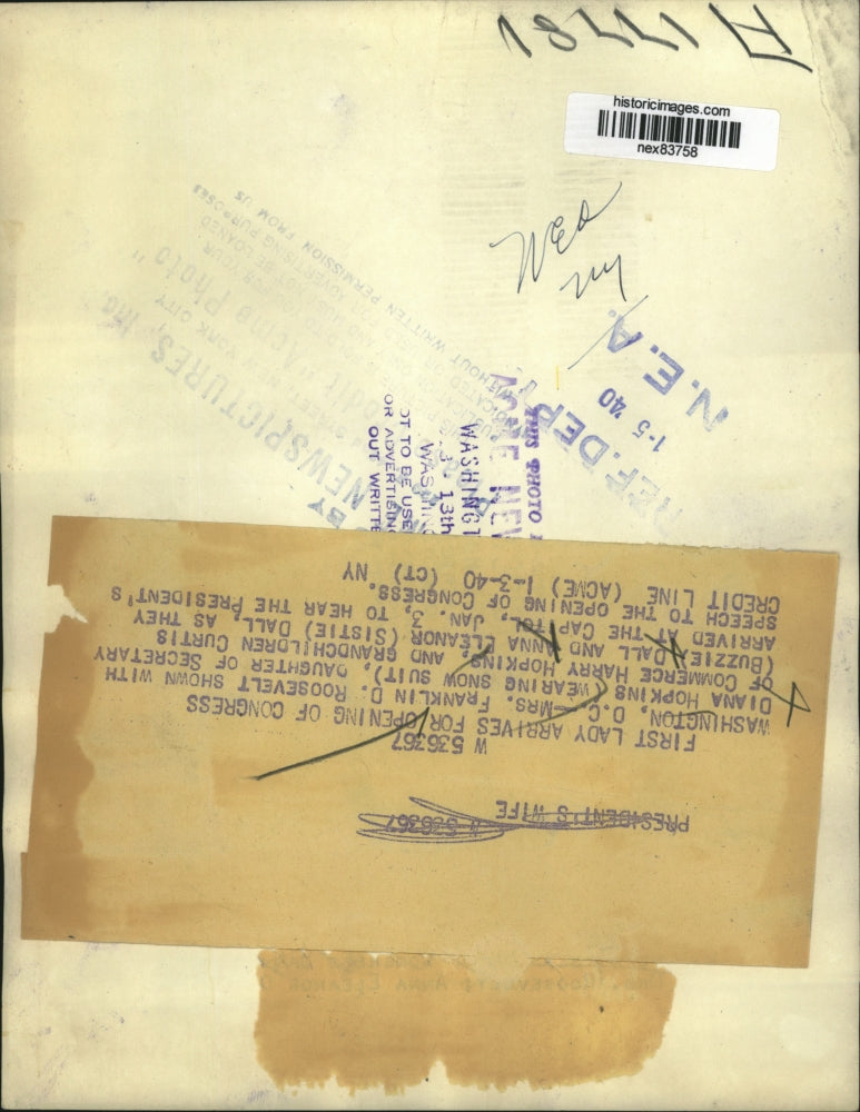 1940 Press Photo Wash DC Mrs Franklin D Roosevelt Diana Hopkins