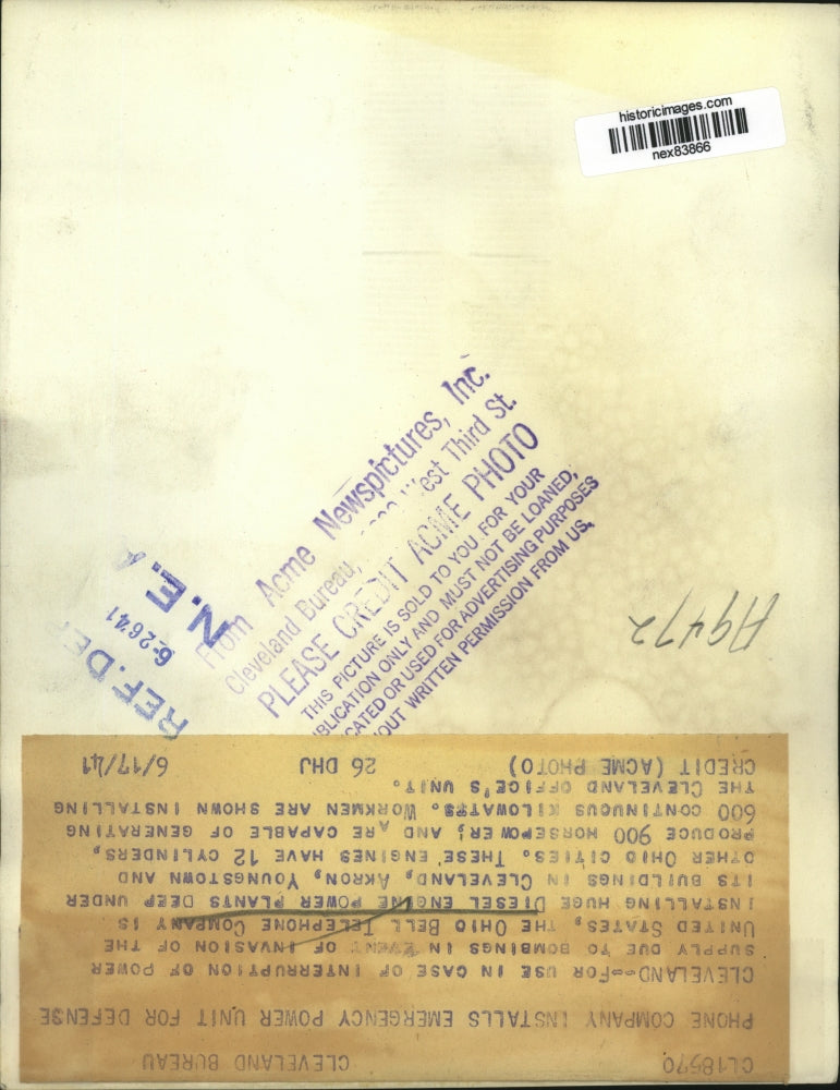 1941 Press Photo Cleveland Ohio Bell Telephone installs a power plant