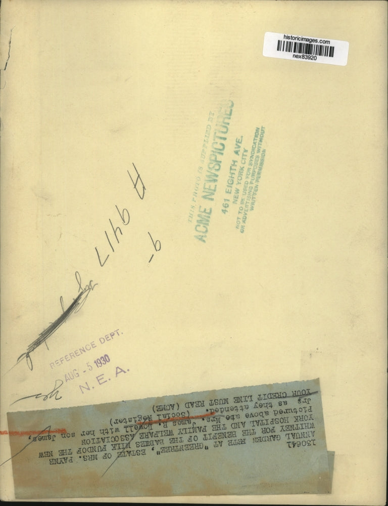 1930 Press Photo Mrs James Lowell & son James at a garden party in N Y