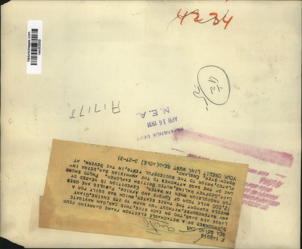 1931 Press Photo Sea going car with Capu G Malins tested at Severn - nex83959