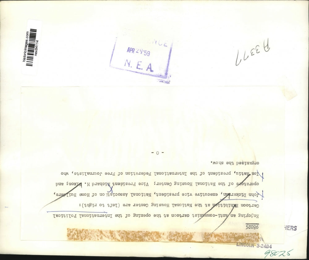 1959 Press Photo International Political Cartoon Expo, J Dickerman