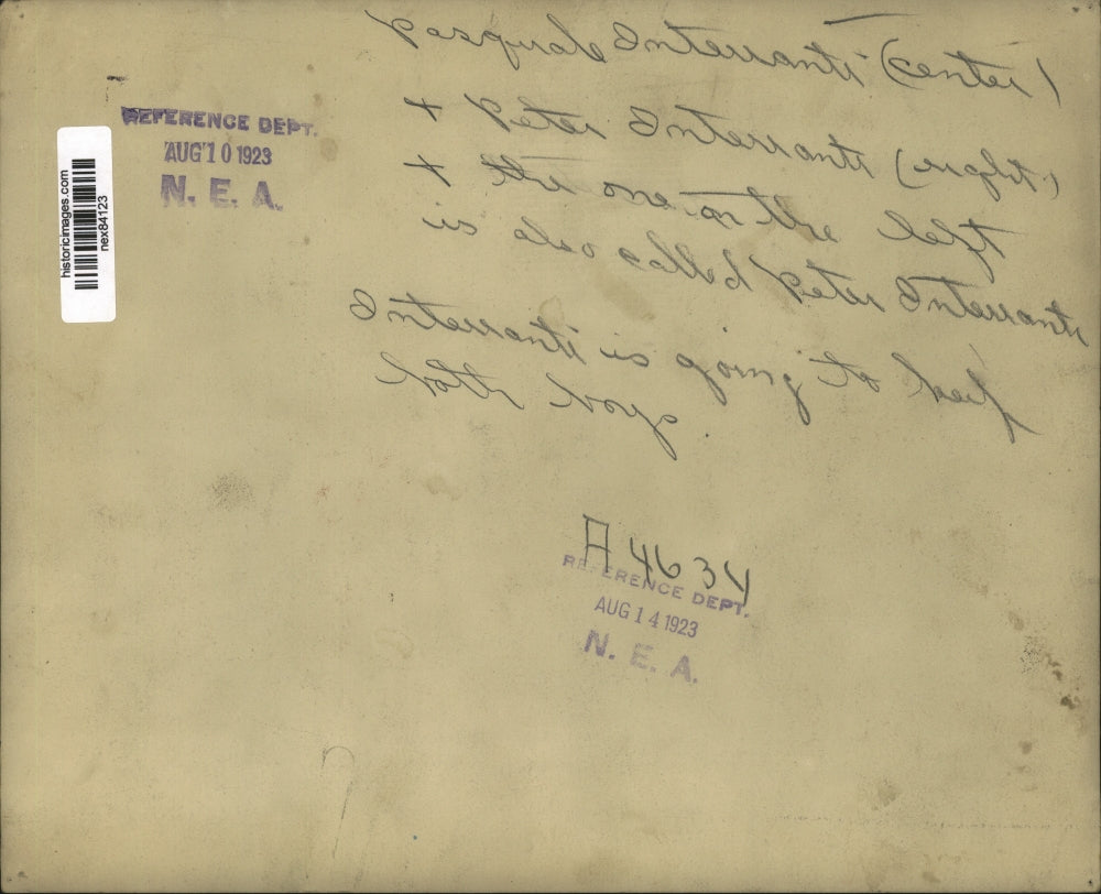 1923 Press Photo Pasquale, Peter Interranti,& man named Peter Interranti