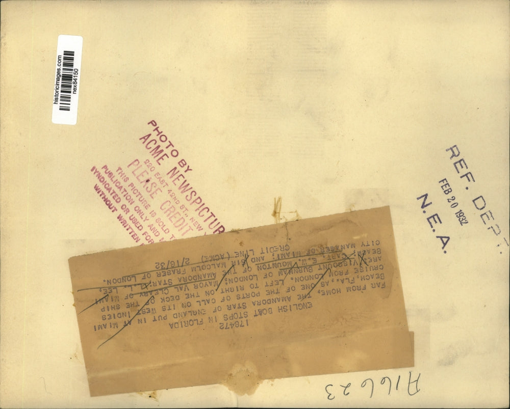 1932 Press Photo Ship Amandora Star in Miami Fla, Viscount Burnham